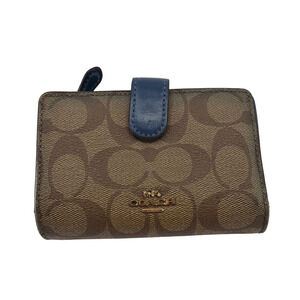 Coach Signature Canvas Blue Leather Small Snap Wallet